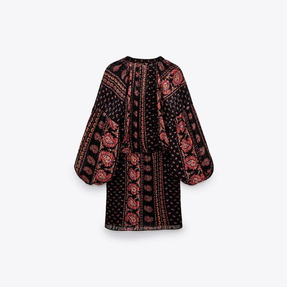 NWT Zara black paisley print boho mini dress, S - Picture 6 of 10